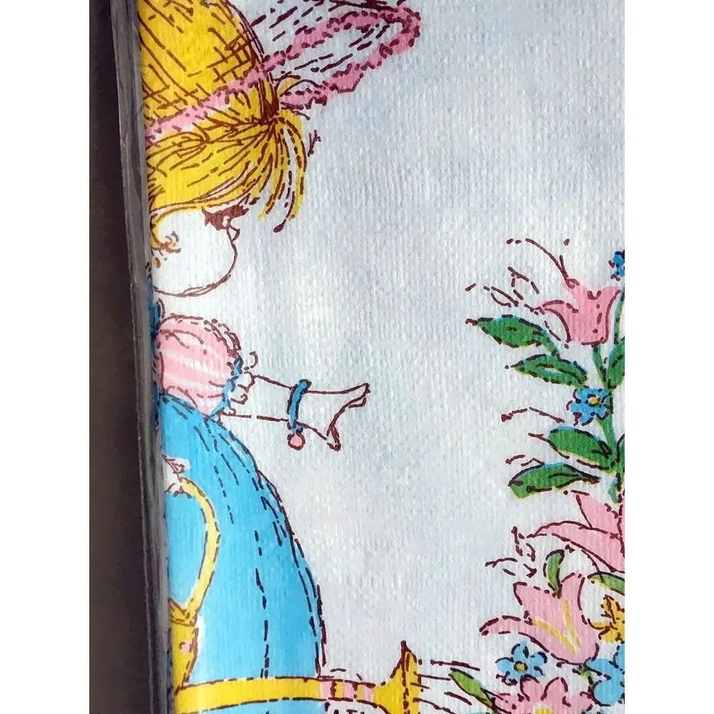 Vintage Furtura Paper Table Cloth 54x88 NOS Girl Sprig Flowers Butterfly See Pic